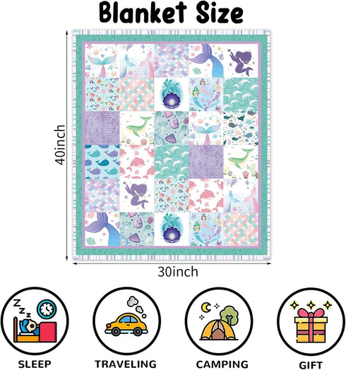 Mermaid Baby Throw Blanket for Girls, Soft Cozy Cute Mermaid Ocean Theme Plush Flannel Crib Blanket for Nursery, 30x40 inch Purple Teal Mermaid Fl...