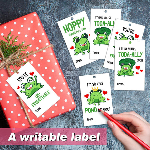 Valentine’s Day Gift Tags Cute Frog Theme DIY Present Wrap Hang Label with Twine Kids Hang Name Label Valentine's Day Anniversary Party Wrapping S...