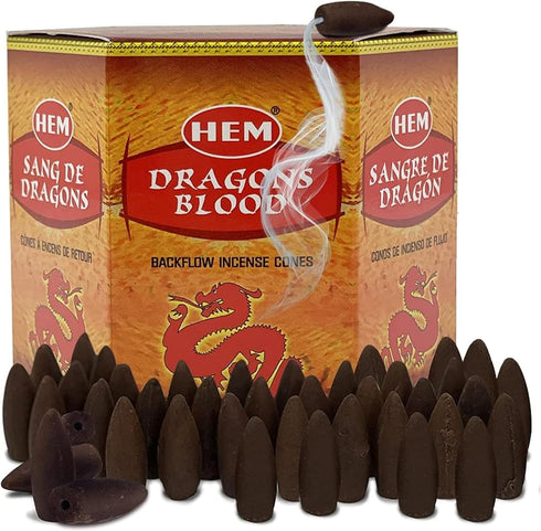 Dragons Blood Hem Backflow Incense Cones for Waterfall Aromatic Smoke Fountain Haze Falls - 40 Large Back Flow Incense Cones Scented...
