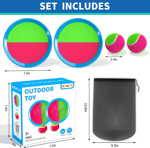 Bennol Toss and Catch Ball Game Outdoor Toys for Kids with 2 Paddle, 2 Balls and A Storage Bag,Outdoor Outside Games Toys for Kids Ages 3 4 5 6 7 ...
