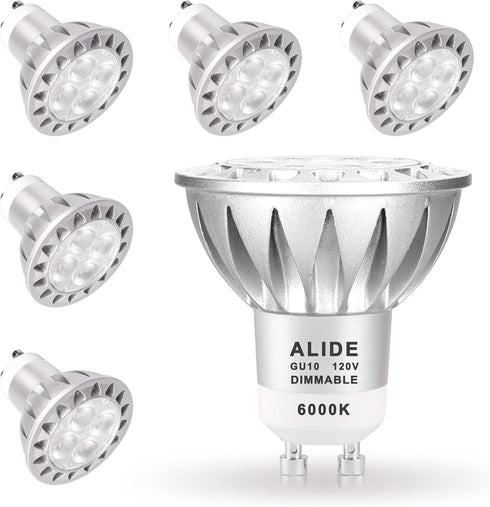 ALIDE GU10 Led Bulbs 5W 6000k Daylight White Dimmable,25W-35W Halogen Equivalent,MR16 GU10 Base AC120V Dimmable Led Spotlight Track Light Bulbs,45...