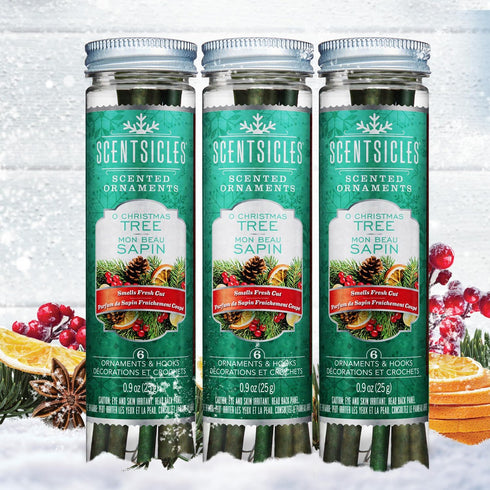 Scentsicles O Christmas Tree Scented Christmas Ornaments with Hooks - 3 Bottles (18 Sticks Total)...