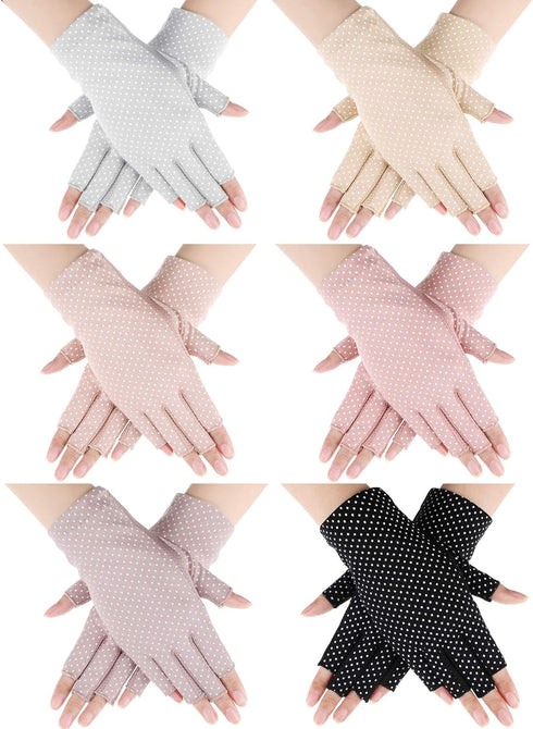 Handepo womens 6 Pairs Sunscreen Fingerless Summer UV Protection Driving Riding Fishing Gloves, Multicolored, Medium...