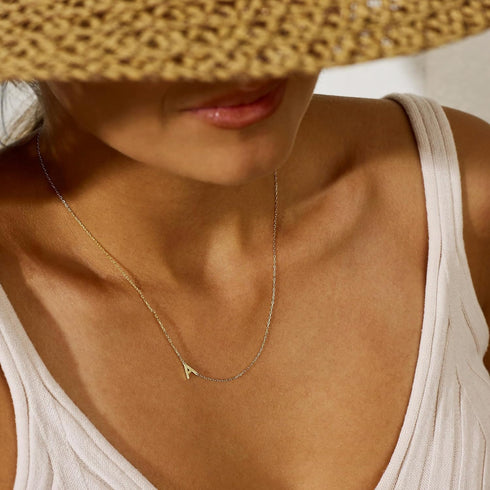 Sideways Initial Necklaces for Women, 14k Gold Plated Initial Necklace Dainty Gold Letter Necklace Simple Gold Choker Necklaces Cute Name Necklace...