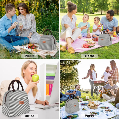 BALORAY Lunch Bag for Women Men Insulated Lunch Box for Adult Reusable Lunch Tote Bag for Work, Picnic or Travel(Black White Stripes)...