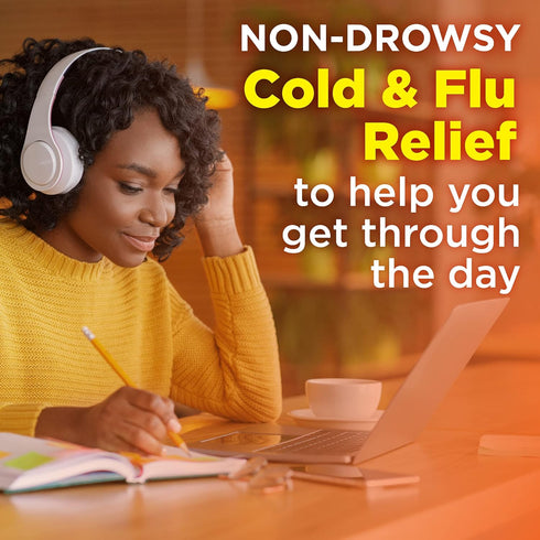 Amazon Basic Care Daytime Cold and Flu Relief Softgels, Non-Drowsy Cold Medicine, Relief of Pain, Fever, Cough, Sore Throat, Nasal Congestion, 24 ...