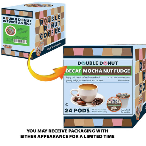 Double Donut Medium Roast Decaf Coffee Pods, Mocha Nut Fudge Flavored, for Keurig K-Cup Machines, 24 Single-Serve Capsules per Box...