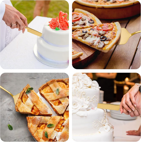 Wedding Cake Knife and Server Set, Gold Stainless Steel Cake Pie Serving Set Gift Cake Cutting Set for Wedding, Birthday, Parties and Events...
