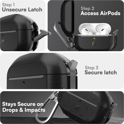KeyBudz AirPods Pro Case with Lock - Waterproof AirPods Pro 2nd Generation Case Cover with Carabiner, Rugged Tough Protection, Hard Shell for USB-...