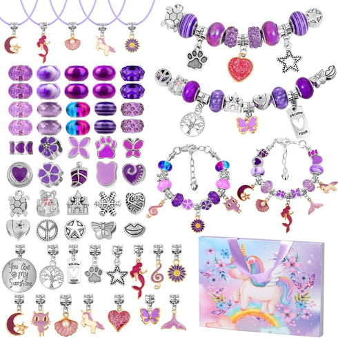 Flasoo DIY Charm Bracelet Making Kit, Jewelry Making Kit for Teen Girls with Unicorn Mermaid Purple Stuff Craft Gift for Birthday, Christmas, New ...
