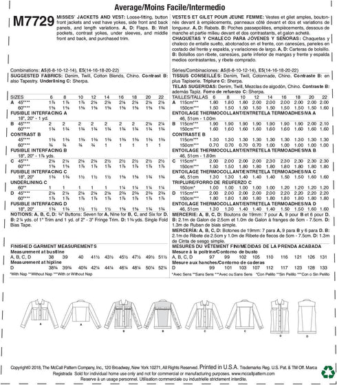 McCall Patterns Misses' Jackets and Vest...