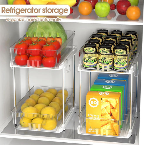 2 Tier Under Sink Organizers and Storage Bathroom Organizer w Dividers and Lids, Snack Organizer for Pantry Pull Out Cabinet Organization for Kitc...