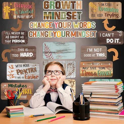 30 Pcs Growth Mindset Bulletin Board Decor Farmhouse Classroom Posters Decorations Motivational School Wall Decor Set Educational Positive Wall Ba...