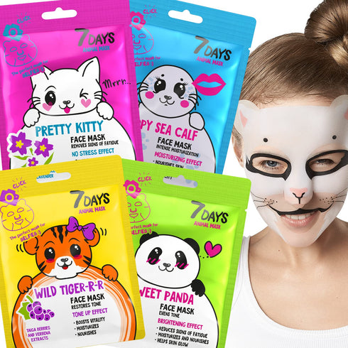 7DAYS Animal Face Masks Skincare (Set of 4) - Character Sheet Masks Set Moisturising, Hydrating - Birthday Party Gift for Women, Girls Night, Kids...