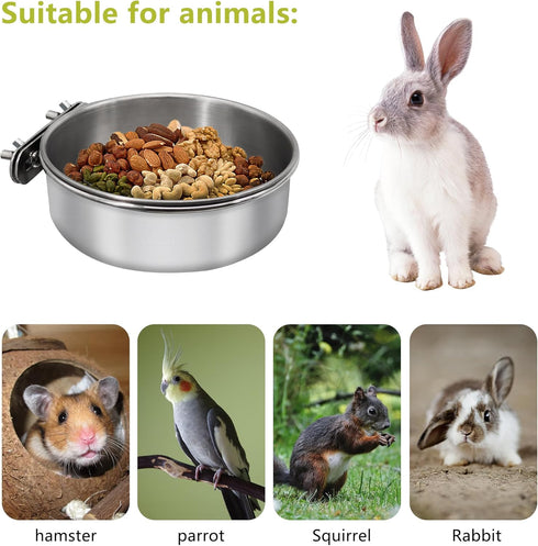 Large Bird Feeding Dish Cups,Parrot Food Bowl Cage with Clamp Holder Stainless Steel,Birdcage Coop Water Feeder for Cockatiel Parakeet Macaw Finch...