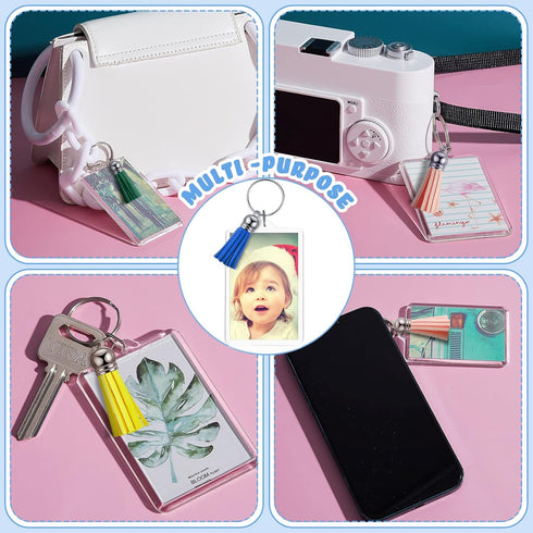 Henoyso Rectangle Acrylic Keychain Blanks Acrylic Photo Keychain Picture Frame Keychain with Tassels, 2 x 3 Inch...