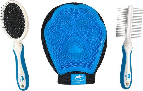 Animal Planet Pet Daily Grooming Kit (3 Pack) Reversible Grooming Glove, Double Sided Comb, Double Sided Brush. for Dogs & Cats, Good for All Bree...