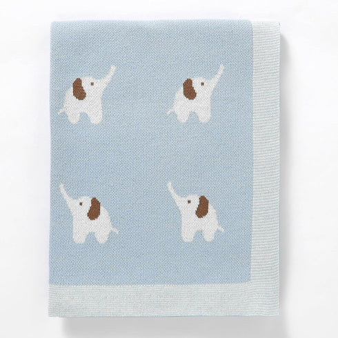 100% Cotton Baby Blanket Knit Soft Cozy Swaddle Receiving Blankets Toddler Infant blanket with Lovely Elephant for Newborn Boy Girls - Light Blue,...