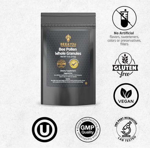 Bee and You - 100% Natural and Raw Bee Pollen Granules, Bee Pollen Supplement, Natural Superfood, Amino Acids, Antioxidants, Enzymes, Vitamin B, P...