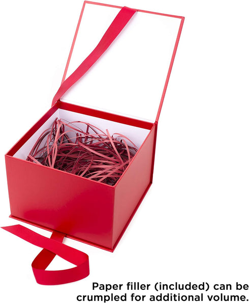 Hallmark Medium Gift Box with Lid and Shredded Paper Fill (Red 7 inch Box) for Birthdays, Graduations, Anniversaries, Christmas, Valentine's Day, ...