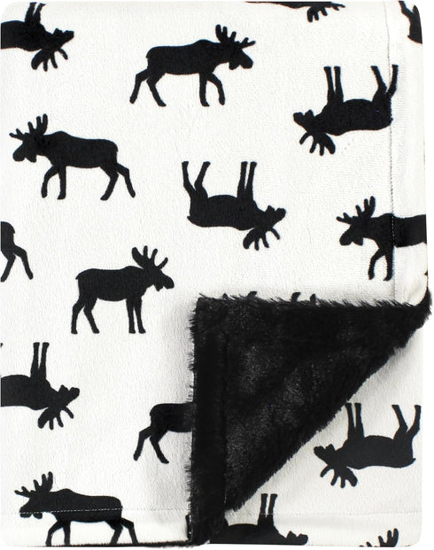 Hudson Baby Unisex Baby Plush Blanket with Furry Binding and Back, Moose, One Size...