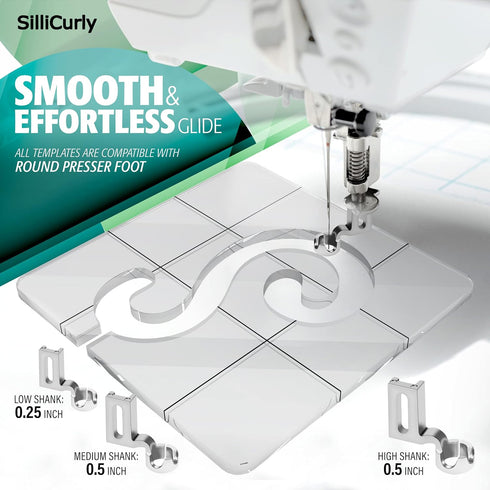 Acrylic Free Motion Quilting Template Designs 4pcs DIY Transparent, Domestic Sewing Machine Ruler, Grip 5, Border Template for Beginner and Profes...