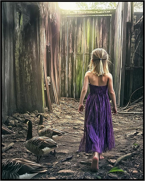 Posterizer 1 pcs-rustic village scene-girl with her ducks 4-Landscape & Nature Art-Art for Animal Lovers-Gift for Art Lovers- unframed wall art...