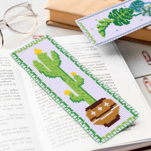 Caydo 3 PCS Cross Stitch Bookmark Kits, Stamped Embroidery Bookmark Kit for Kids Adults Beginner, DIY Counted Crossstitch Christmas Gift for Book ...