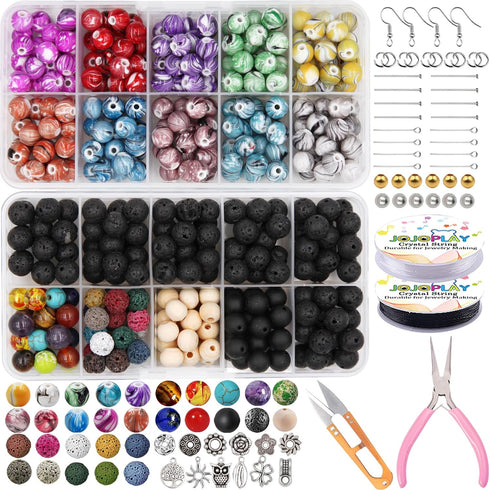 JOJOPLAY Lava Beads and Natural Stone Beads Kit with Jewelry Finding Spacer Beads for Bracelet Necklace Jewelry Making DIY Crafts Supplies (1150Pc...