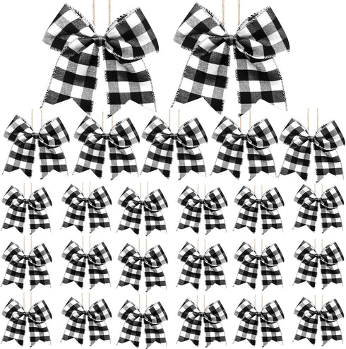 25 PCS Christmas Plaid Bows-6.2 x 5.9 Inch Xmas Tree Buffalo Plaid Wreath Bows for Christmas Tree Halloween Fall Crafts Party Indoor Outdoor Decor...