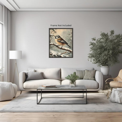 Posterizer 1 pcs-little bird in snowy winter scene-oil painting style -6-Art for Animal Lovers-Landscape & Nature Art-Decor for Home & Office- unf...
