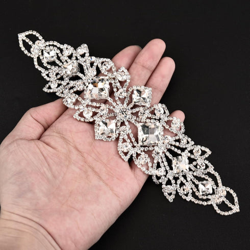Sliver Rhinestone Flower Applique, 1 Piece Crystal Applique Embellishment Crystal Patch for Wedding Dress Bridal Shoe Bag Decor DIY Supplies...
