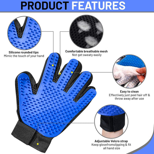 Upgrade Pet Grooming Gloves, Grooming Gloves for Dogs, Cats, Rabbits & Horses with Long and Short Hair, Efficient Pets Hair Remover Mittens - 1 Pa...