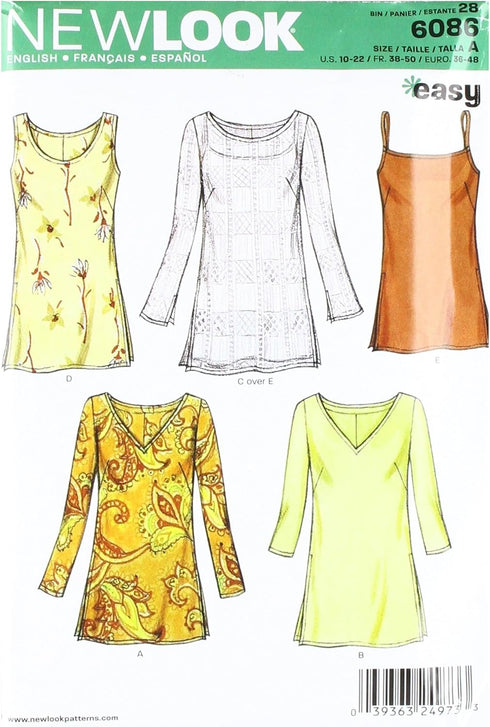New Look Sewing Pattern 6086 Misses Tops, Size A (10-12-14-16-18-20-22)...