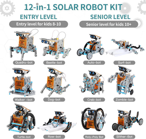 Lucky Doug 12-in-1 STEM Solar Robot Kit Toys Gifts for Kids 8 9 10 11 12 13 Years Old, Educational Building Science Experiment Set Birthday for Ki...