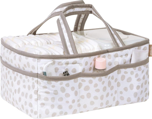 Sydney Storage Caddy-Dalmatian Dot Body and Handles, Dalmatian Dot Lining, Solid Gray Trim, Grays, White, Two Handles, 12 in x 6 in x 8 in...