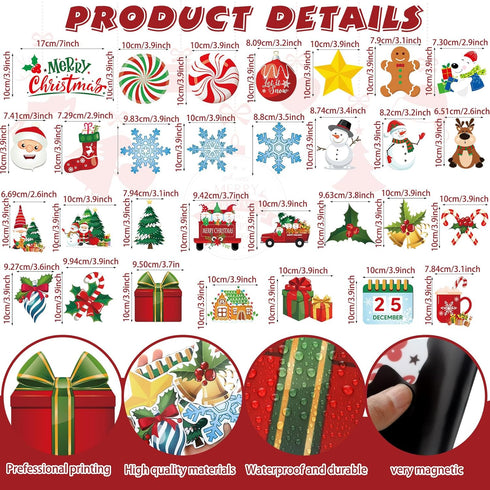 30 Christmas Theme Fridge Sticker Christmas Refrigerator Magnet Santa Claus Snowman Dwarf Snowflake Candy Fridge Magnet Stickers Decorations Xmas ...