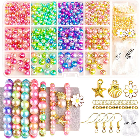 LEOBRO Pearl Beads for Bracelet Making, Iridescent Pearl Beads Bracelet Making Kit, Pearls for Crafting, Friendship Bracelets Beads, Loose Pearls ...