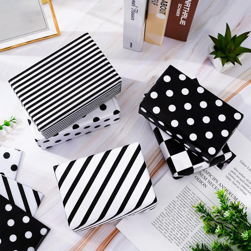 Whaline 120Pcs Black White Tissue Paper Checkered Star Stripes Polka Dots Pattern Wrapping Paper Minimalist DIY Art Craft Paper for Home Wedding B...