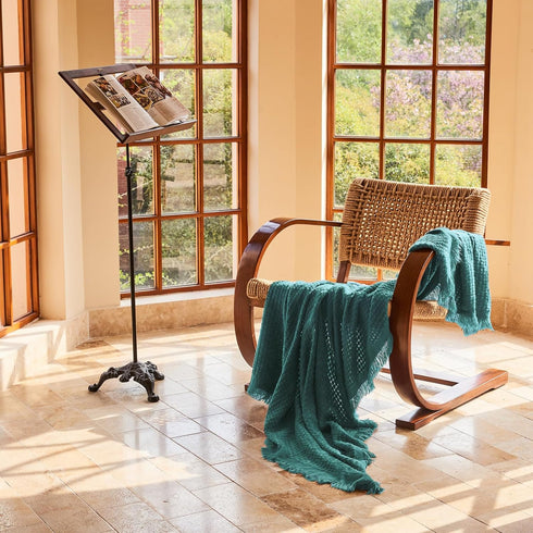 lifein Fall Throw Blanket for Couch-Soft Boho Bed Throw Blanketss,Cozy Knitted Teal Waffle Throw,Small Farmhouse Lightweight Blanket&Throws for Au...