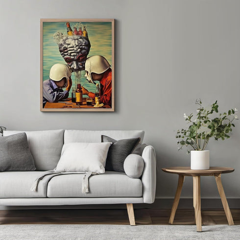 Posterizer 1 pcs-futuristic men getting served beer by a robot-Abstract & Modern Art - Art for Cafe, Restaurant, Coffee Bar - UNFRAMED Wall Art...