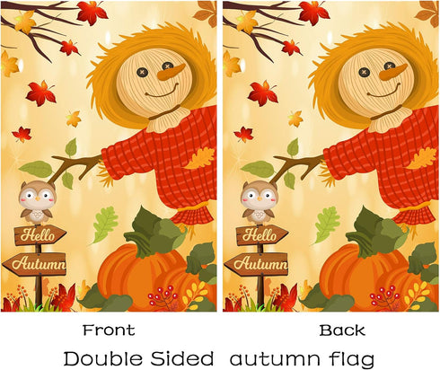 Happy Fall Garden Flags,Double Sided Autumn Flag Scarecrow Harvest Pumpkin Yard Decorations Fall House Flags 12 x 18 Inch Small Fall Yard Garden F...