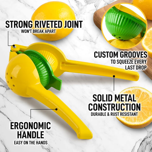 Simple Craft Premium Metal 2-in-1 Lemon Squeezer Sturdy Max Extraction Hand Juicer Lemon Squeezer - Easy to Clean Manual Citrus Juicer - Easy-Use ...