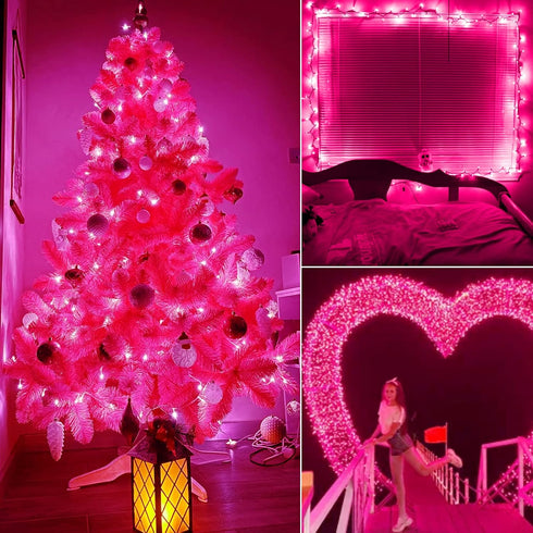 Christmas Pink Mini String Lights - 100 Count 25 Feet Detachable Incandescent Bulb Waterproof Fairy Lights Plug in for Indoor Outdoor Party Patio ...