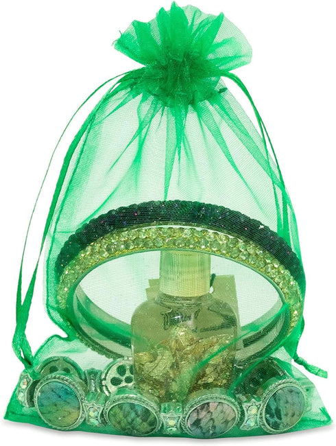 100 Pieces 5x7 inches Gift Wrap Bags Green, Organza Sheer Fabric,Drawstring Classy Present Bags for Baby Shower Favor,Candy,Christmas Favour,Sampl...