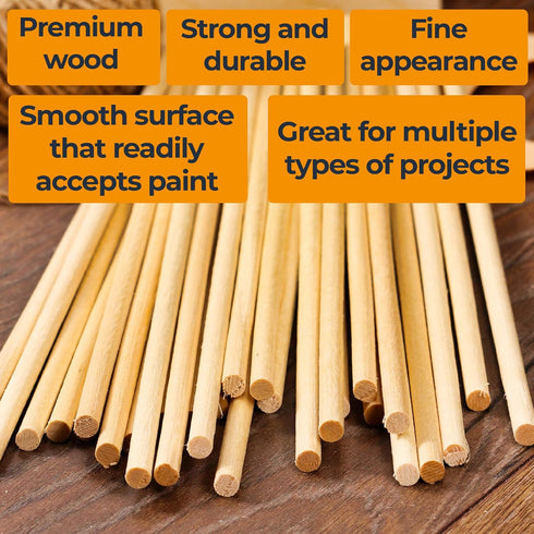 Wooden Dowel Rods 6 inch - 1/4 Hardwood Dowels - Craft Dowels for Woodworking Project 50 pcs - for Model Building Games Kids Crafts Handmade Gifts...