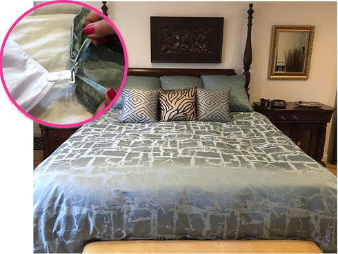 New! Duvet Clips to Secure Inserts- Complete Sleep Tight Bedding System- Includes Duvet Insert Clips and Pin Ties (12- Pieces Secure up to 3 Duvet...