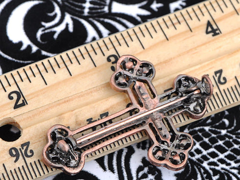 Alilang Copper Tone Sapphire Blue Colored Rhinestones Holy Cross Brooch Pin...