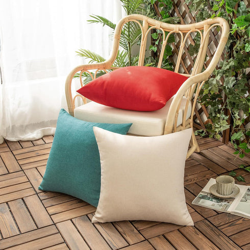 Woaboy Set of 2 Red Outdoor Throw Pillow Covers Decorative Farmhouse Linen Pillowcase Solid Waterproof Cushion Cases for Bedroom Living Room Sofa ...