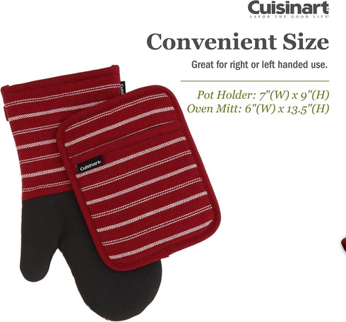 Cuisinart Neoprene Oven Mitts and Potholder Set-Heat Resistant Oven Gloves to Protect Hands and Surfaces with Non-Slip Grip, Hanging Loop-Ideal fo...